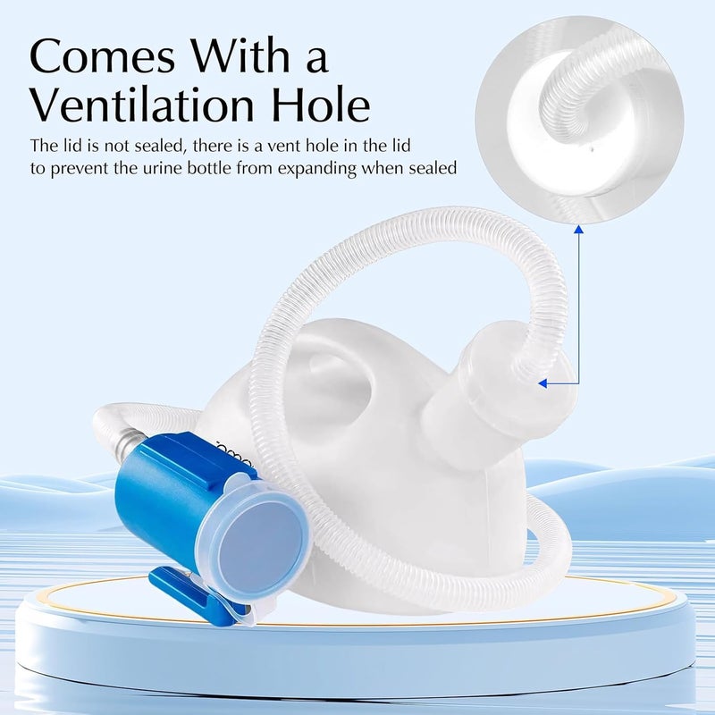 OOCOME Portable Urinals for Men, Men Urinal Bottle Spill Proof Reusable Male Pee Bottle Camping Toilet Thicken Men's Potty 2000 ml 47.2" Long Tube with Lid - Image 5